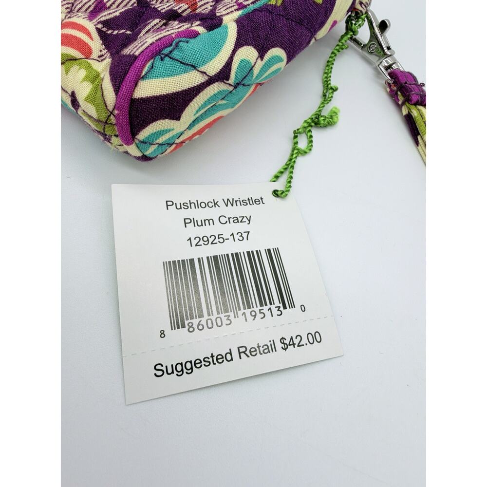 Vera Bradley Pushlock Wristlet PLUM CRAZY Push Lock & Zip Top Zip Inner Pocket - Picture 5 of 10